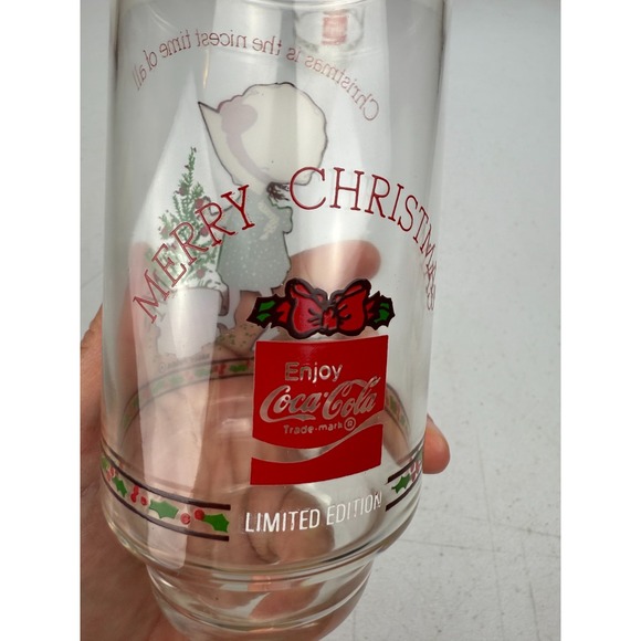 Vintage HOLLY HOBBIE Christmas Glasses Set of 2 Lot Coca Cola - Picture 5 of 5